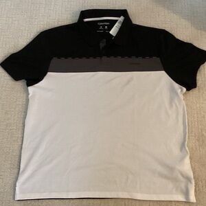 NWT, Calvin Klein Men's Polo Shirt in Black, Gray, and White 2XL